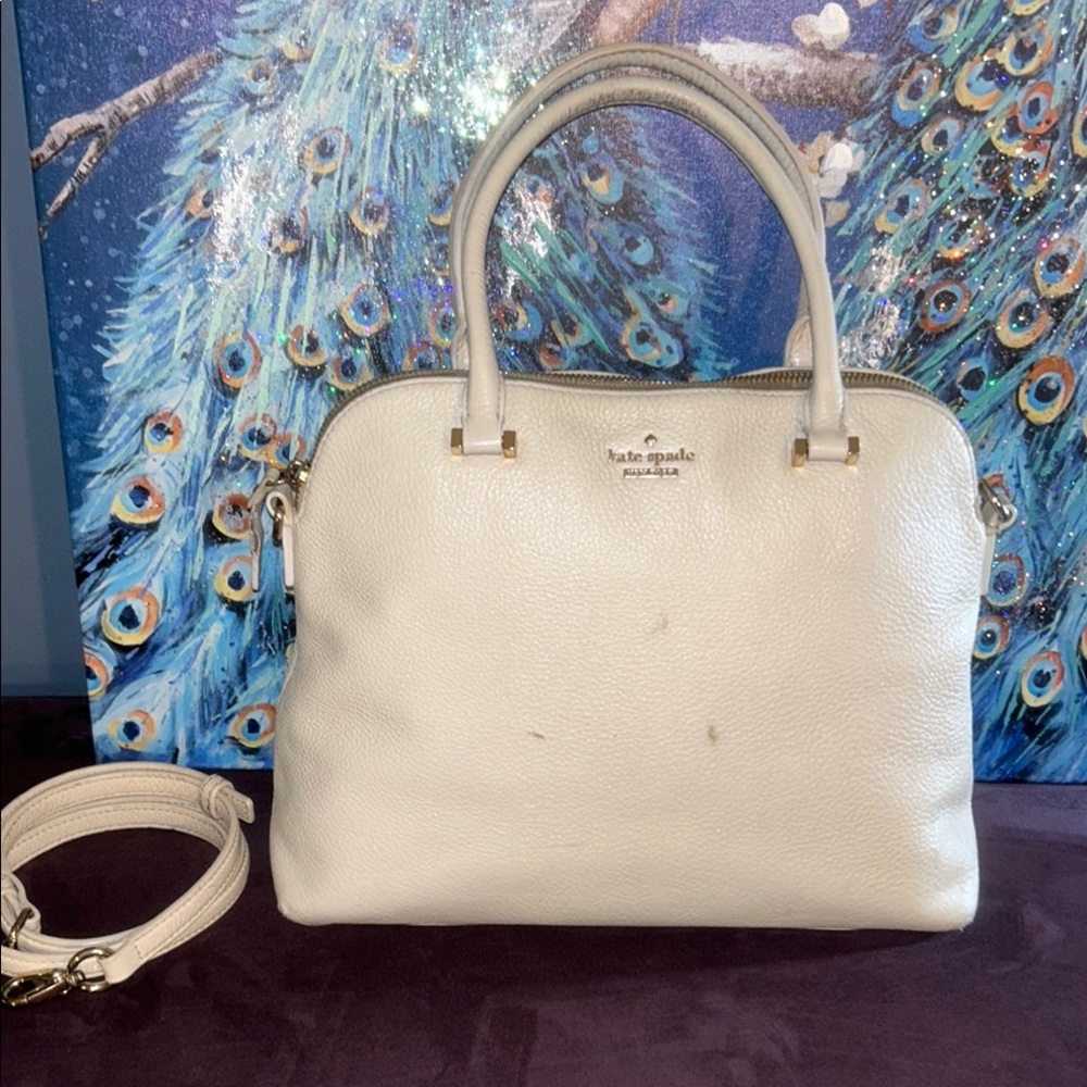 Kate Spade Emerson Cream Pebbled Leather 2 Way Top Handle Satchel